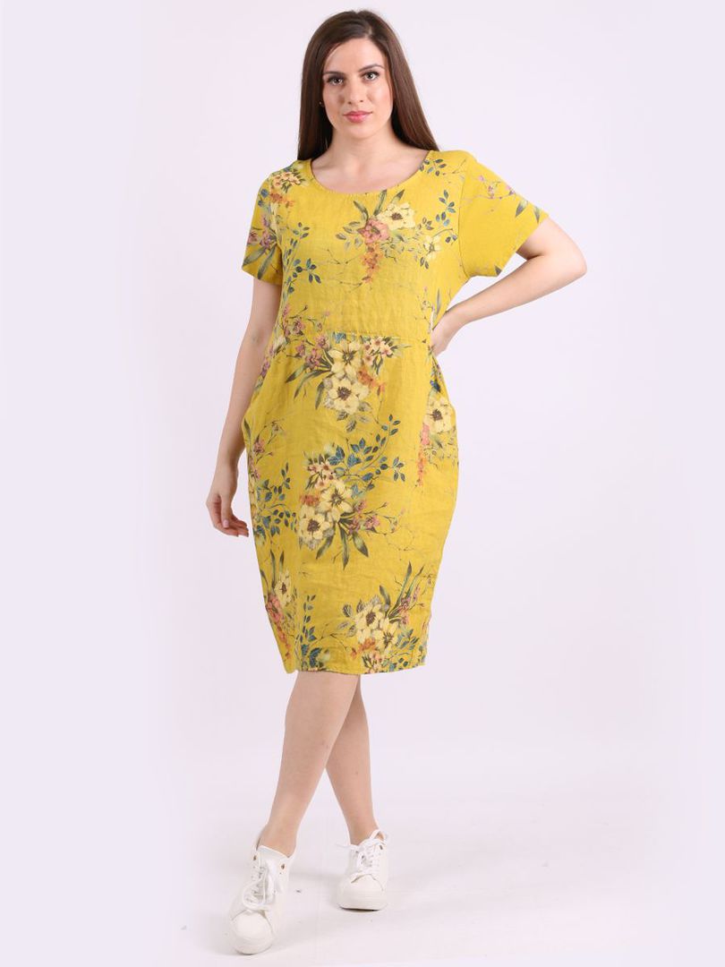 Fleur Classic Linen Dress Mustard image 1